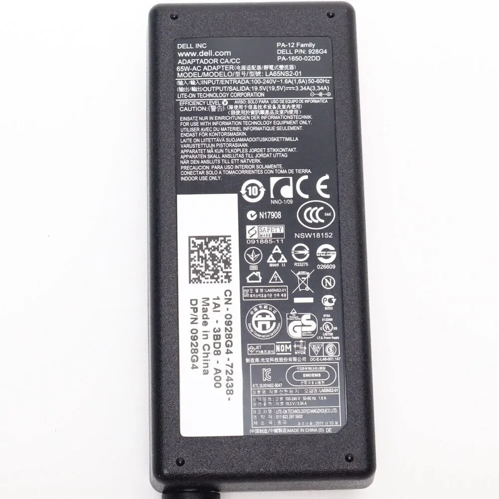 Genuine Dell LA65NS2-01 65W 1.6A 19.5V OEM Laptop AC Adapter Tested